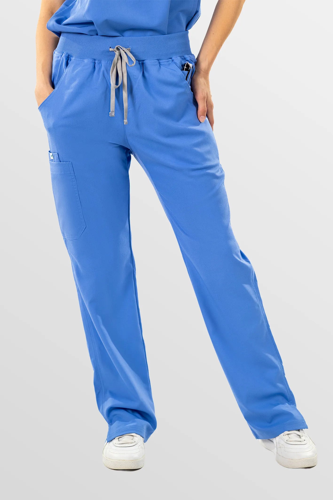 Ceil Blue Eipnare Women's Mandarin Collar Sleeveless Straight-Leg Scrub Set - Stretch Medical Scrubs for Women