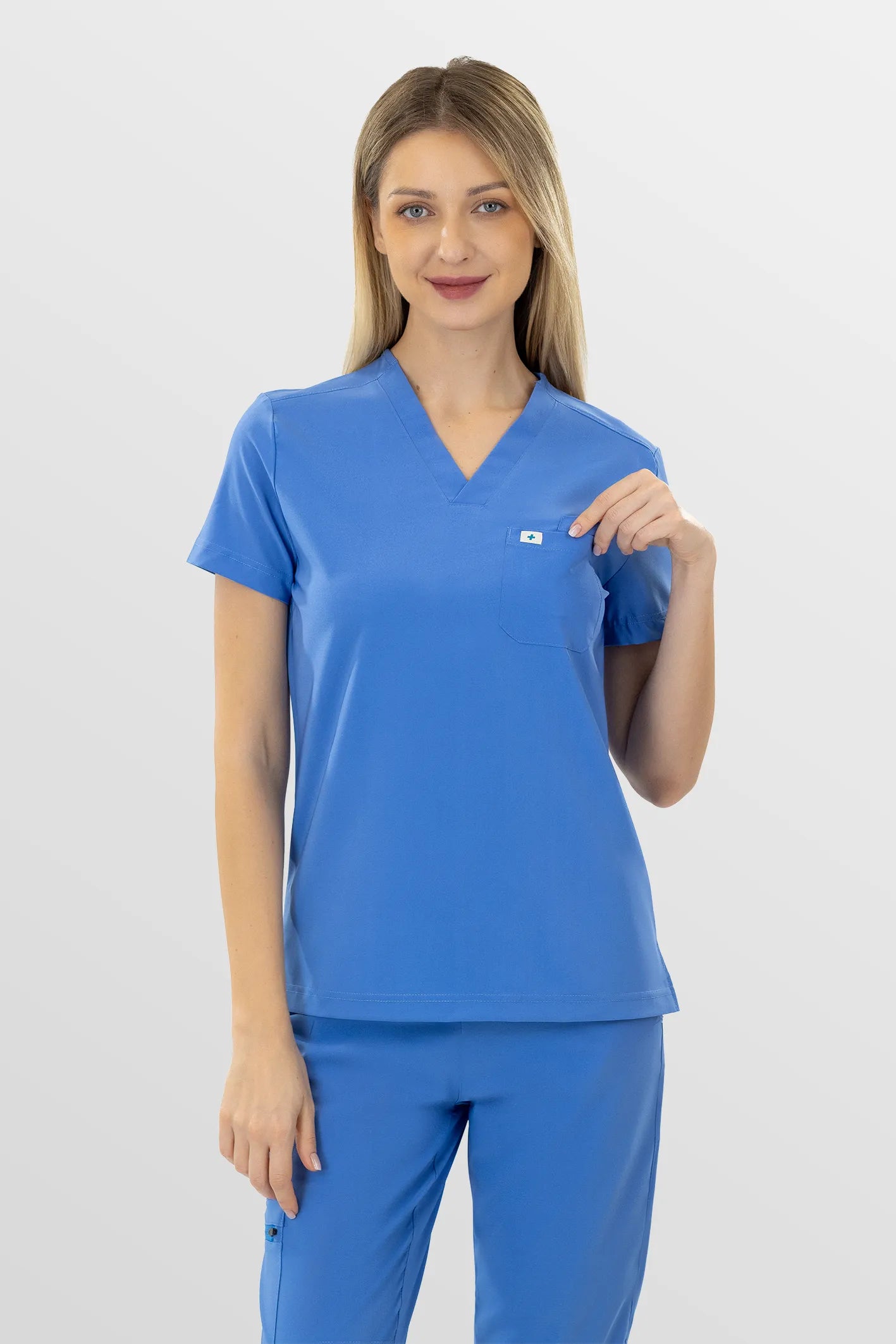 Ceil Blue Eipnare Women's Soft Stretch V-Neck Scrub Top & Jogger Pants Set - Stretch Medical Scrubs for Women