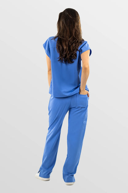 Ceil Blue Eipnare Women's Mandarin Collar Sleeveless Straight-Leg Scrub Set - Stretch Medical Scrubs for Women