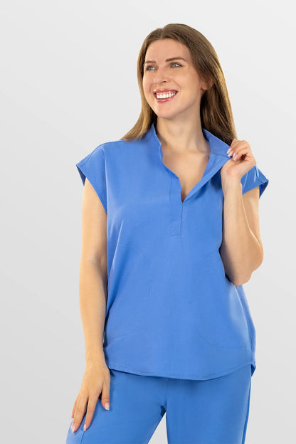 Ceil Blue Eipnare Women's Henley Collar Sleeveless Jogger Scrub Set - Stretch Medical Scrubs for Women