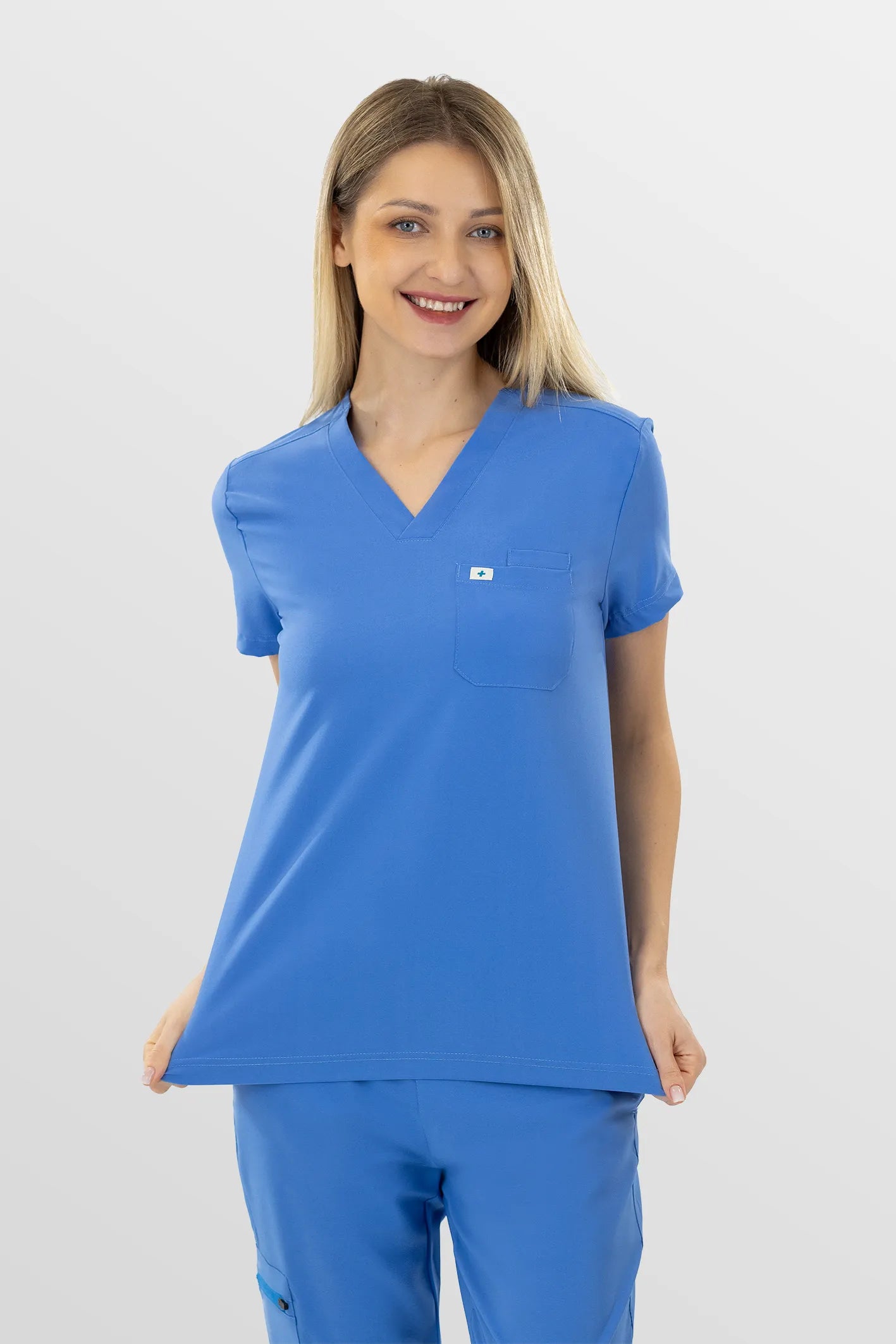 Ceil Blue Eipnare Women's Soft Stretch V-Neck Scrub Top & Jogger Pants Set - Stretch Medical Scrubs for Women