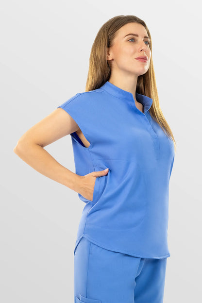 Ceil Blue Eipnare Women's Henley Collar Sleeveless Jogger Scrub Set - Stretch Medical Scrubs for Women