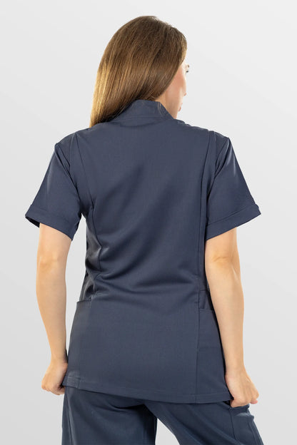 Charcoal Grey Eipnare Women's V-Neck Split 9-Pocket Slim Fit Scrub Set - Stretch Medical Scrubs for Women