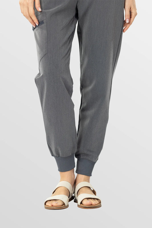 Charcoal Grey Eipnare Women's V-Neck 8-Pocket Jogger Scrub Set - Stretch Medical Scrubs for Women