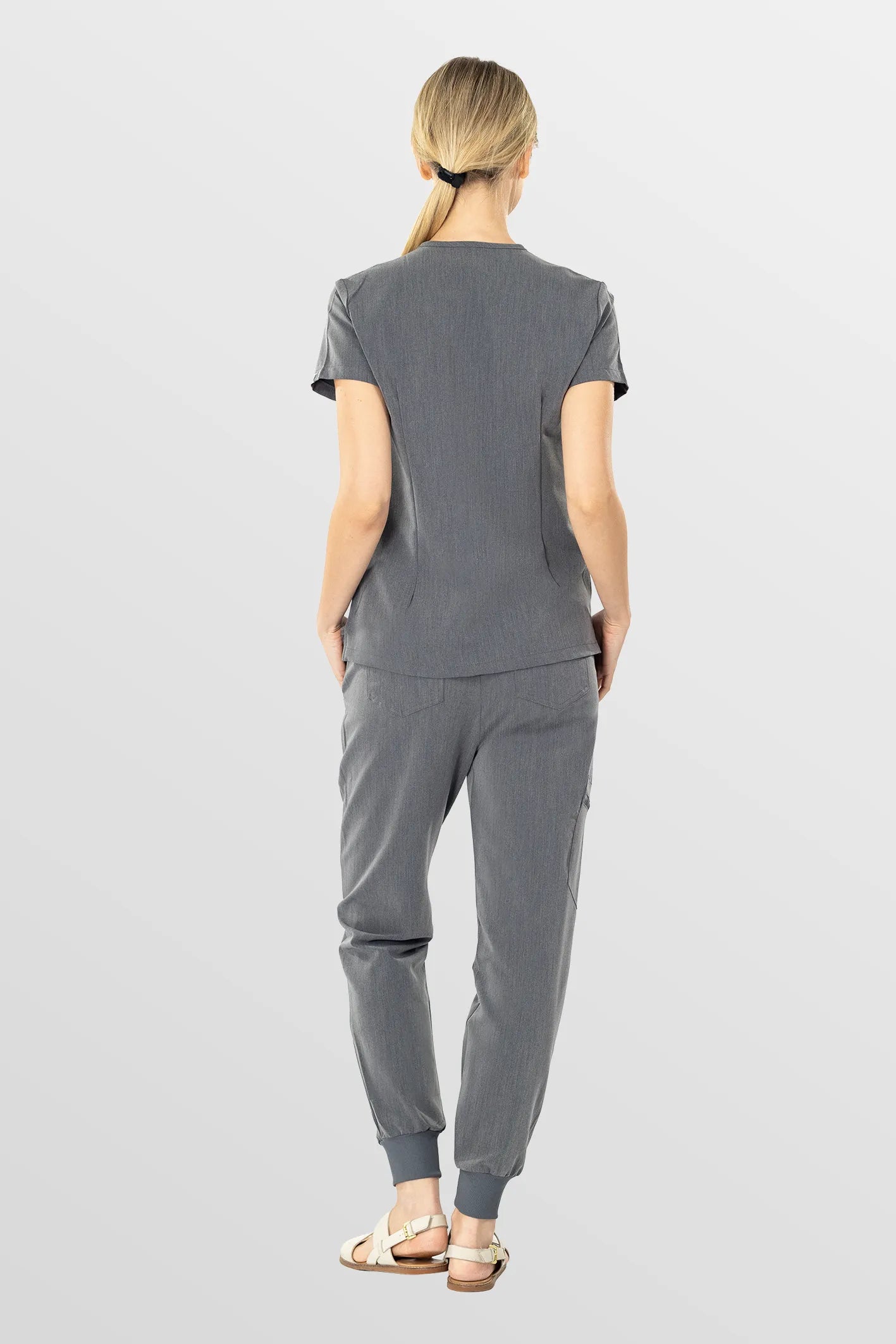 Charcoal Grey Eipnare Women's V-Neck 8-Pocket Jogger Scrub Set - Stretch Medical Scrubs for Women