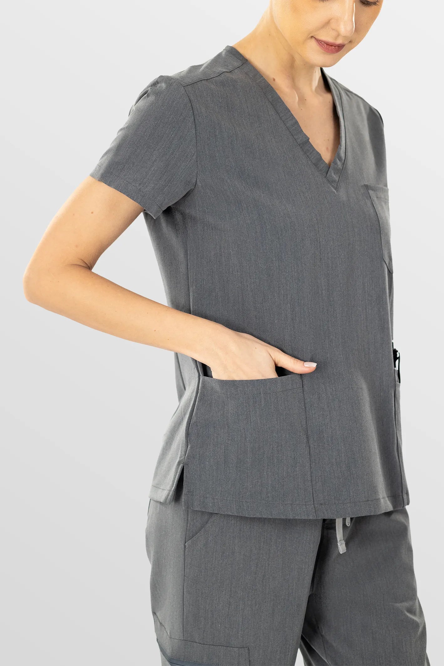 Charcoal Grey Eipnare Women's V-Neck 8-Pocket Jogger Scrub Set - Stretch Medical Scrubs for Women