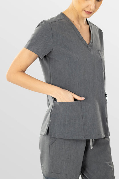 Charcoal Grey Eipnare Women's V-Neck 8-Pocket Jogger Scrub Set - Stretch Medical Scrubs for Women