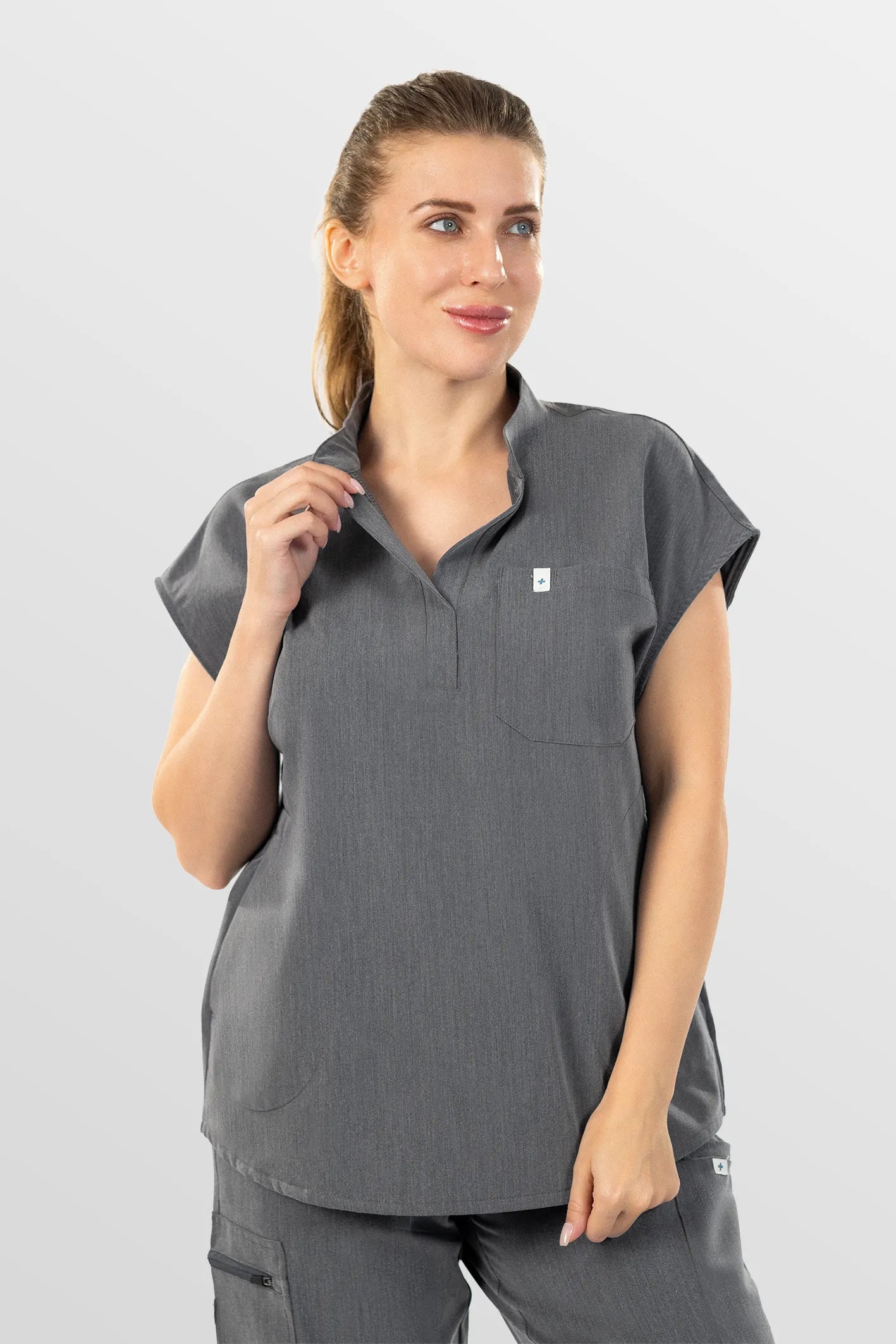 Charcoal Grey Eipnare Women's Henley Collar Sleeveless Jogger Scrub Set - Stretch Medical Scrubs for Women