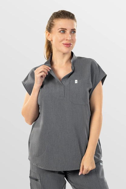 Charcoal Grey Eipnare Women's Henley Collar Sleeveless Jogger Scrub Set - Stretch Medical Scrubs for Women