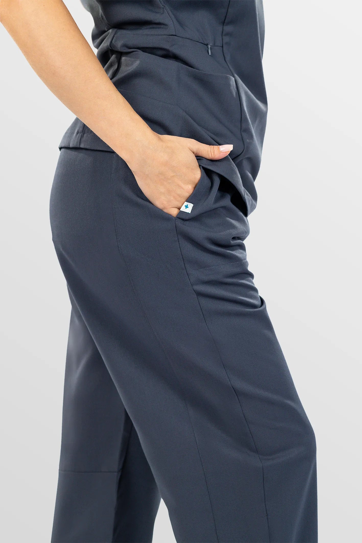 Charcoal Grey Eipnare Women's V-Neck Split 9-Pocket Slim Fit Scrub Set - Stretch Medical Scrubs for Women