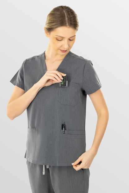 Charcoal Grey Eipnare Women's V-Neck 8-Pocket Jogger Scrub Set - Stretch Medical Scrubs for Women