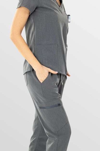 Charcoal Grey Eipnare Women's V-Neck 8-Pocket Jogger Scrub Set - Stretch Medical Scrubs for Women