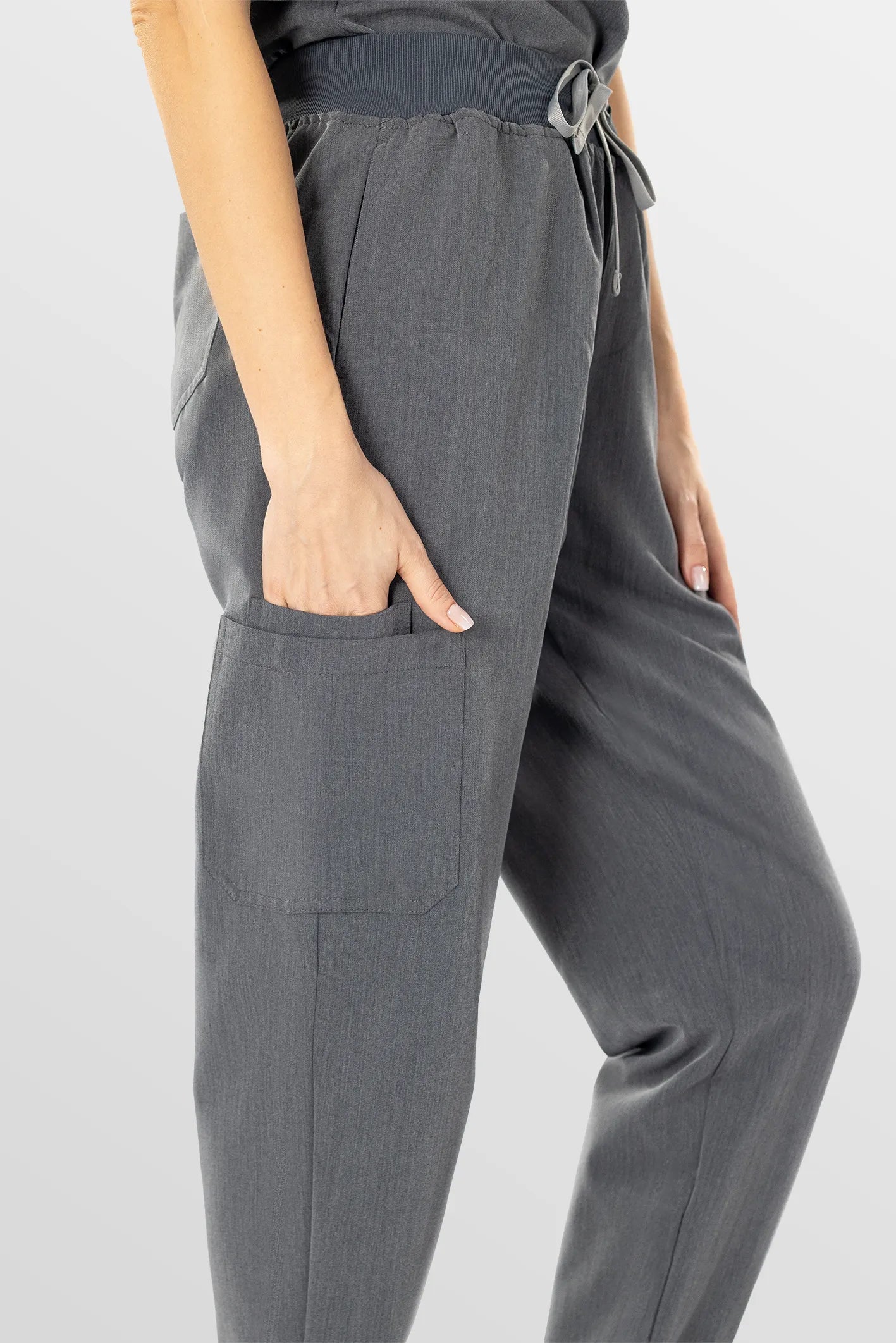 Charcoal Grey Eipnare Women's Soft Stretch V-Neck Scrub Top & Tapered Pants Set - Stretch Medical Scrubs for Women
