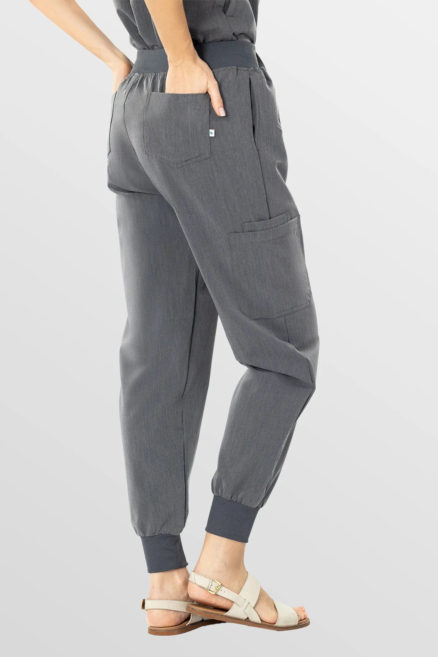 Charcoal Grey Eipnare Women's Soft Stretch V-Neck Scrub Top & Tapered Pants Set - Stretch Medical Scrubs for Women