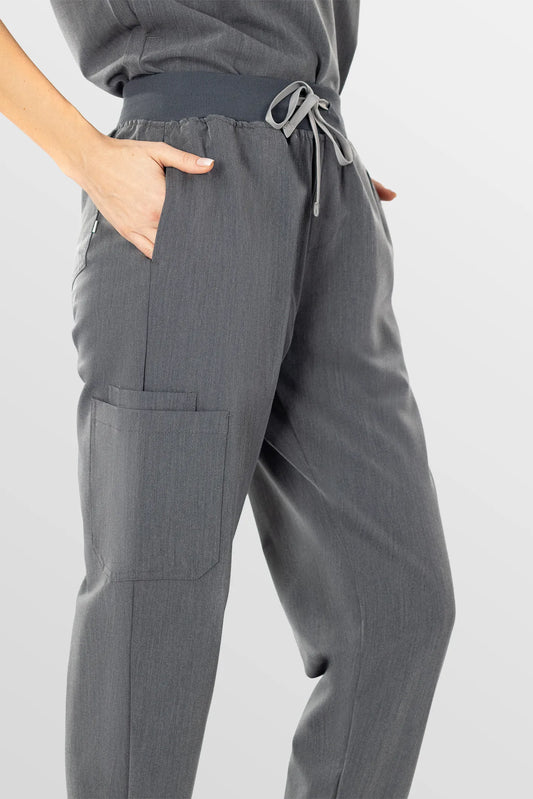 Charcoal Grey Eipnare Women's Soft Stretch V-Neck Scrub Top & Tapered Pants Set - Stretch Medical Scrubs for Women