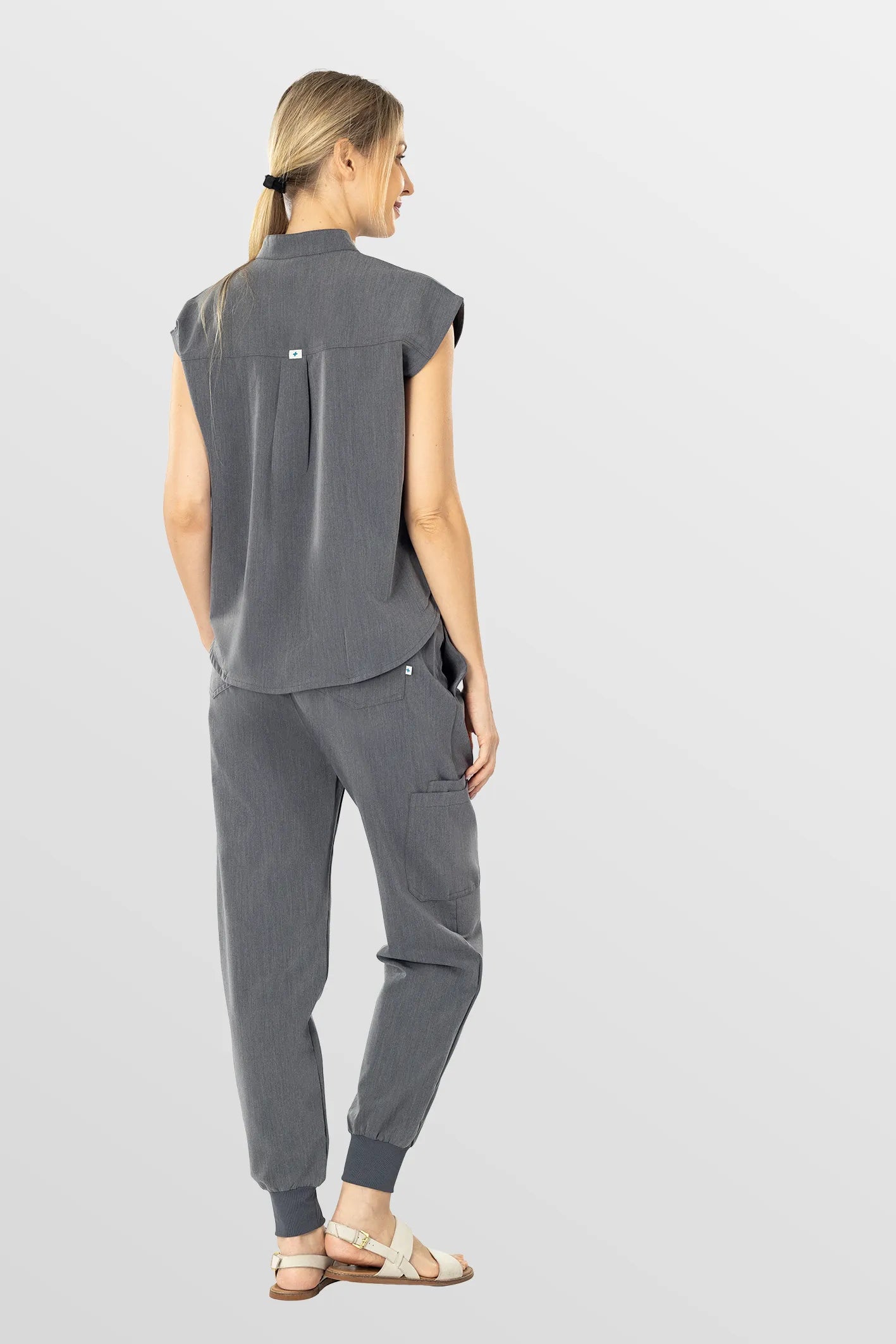 Charcoal Grey Eipnare Women's Soft Stretch V-Neck Scrub Top & Tapered Pants Set - Stretch Medical Scrubs for Women