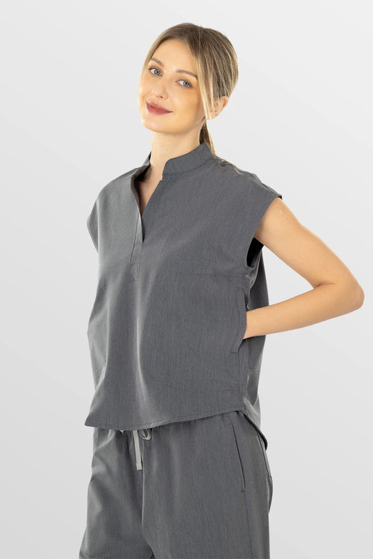 Charcoal Grey Eipnare Women's Soft Stretch V-Neck Scrub Top & Tapered Pants Set - Stretch Medical Scrubs for Women