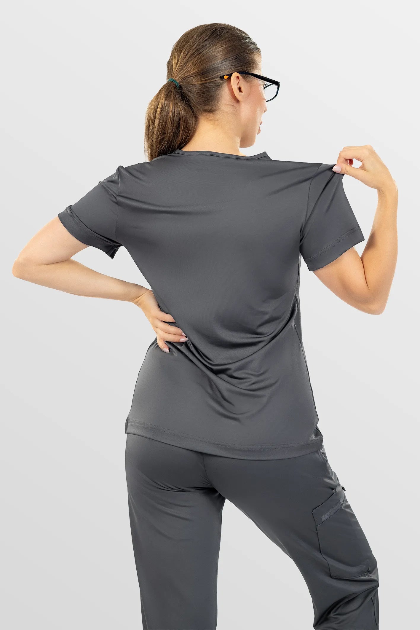 Dark Grey Eipnare Women's Soft Stretch V-Neck Scrub Top & Jogger Pants Set - Stretch Medical Scrubs for Women