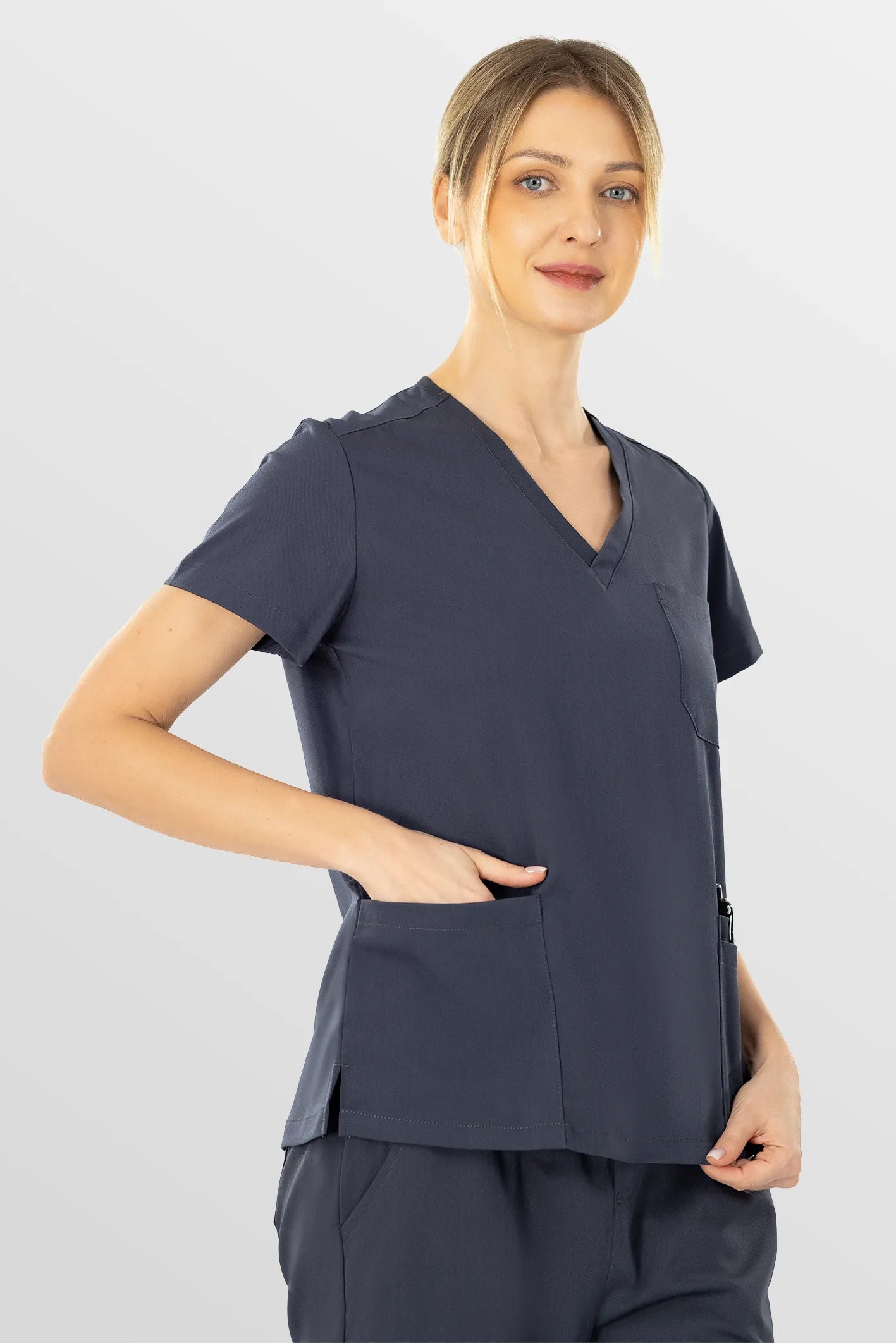 Dark Grey Eipnare Women's V-Neck 8-Pocket Jogger Scrub Set - Stretch Medical Scrubs for Women