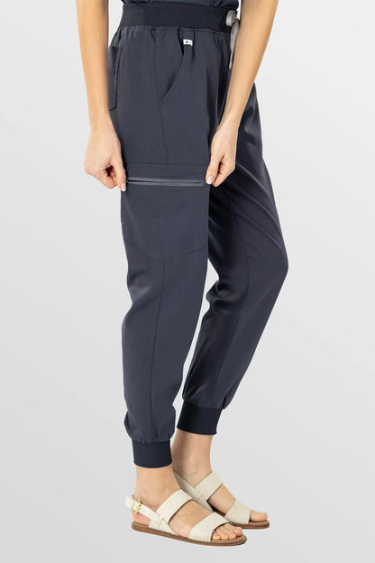 Dark Grey Eipnare Women's V-Neck 8-Pocket Jogger Scrub Set - Stretch Medical Scrubs for Women