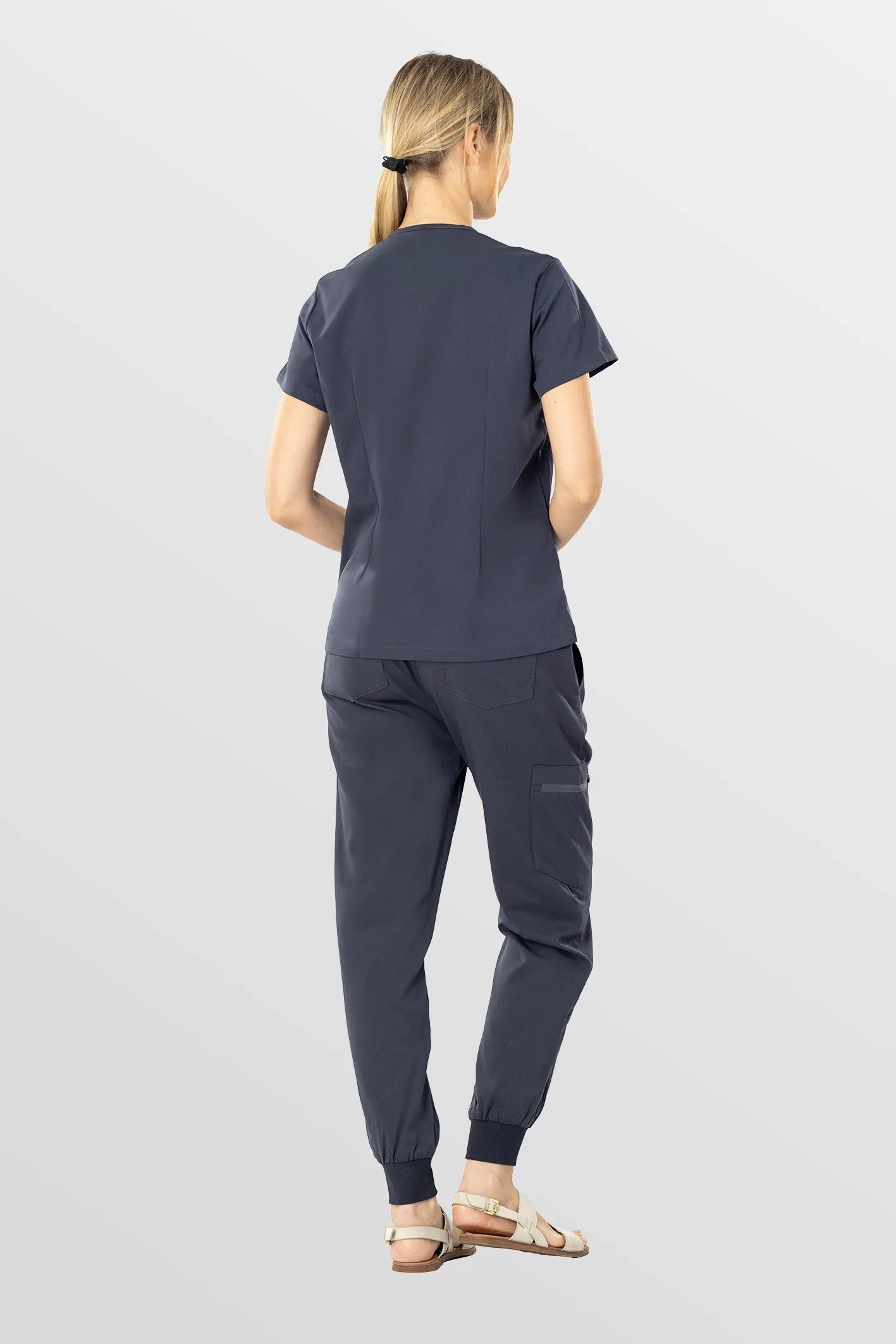 Dark Grey Eipnare Women's V-Neck 8-Pocket Jogger Scrub Set - Stretch Medical Scrubs for Women