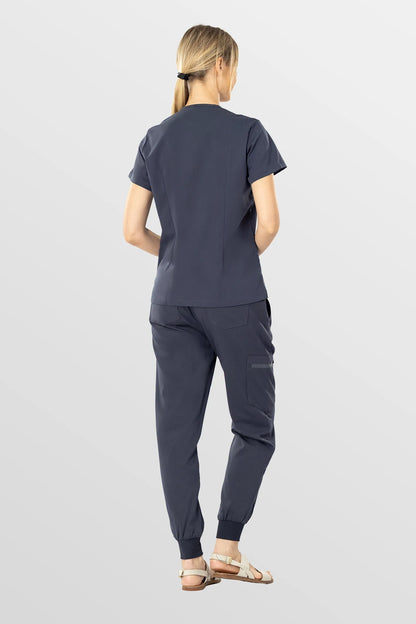 Dark Grey Eipnare Women's V-Neck 8-Pocket Jogger Scrub Set - Stretch Medical Scrubs for Women