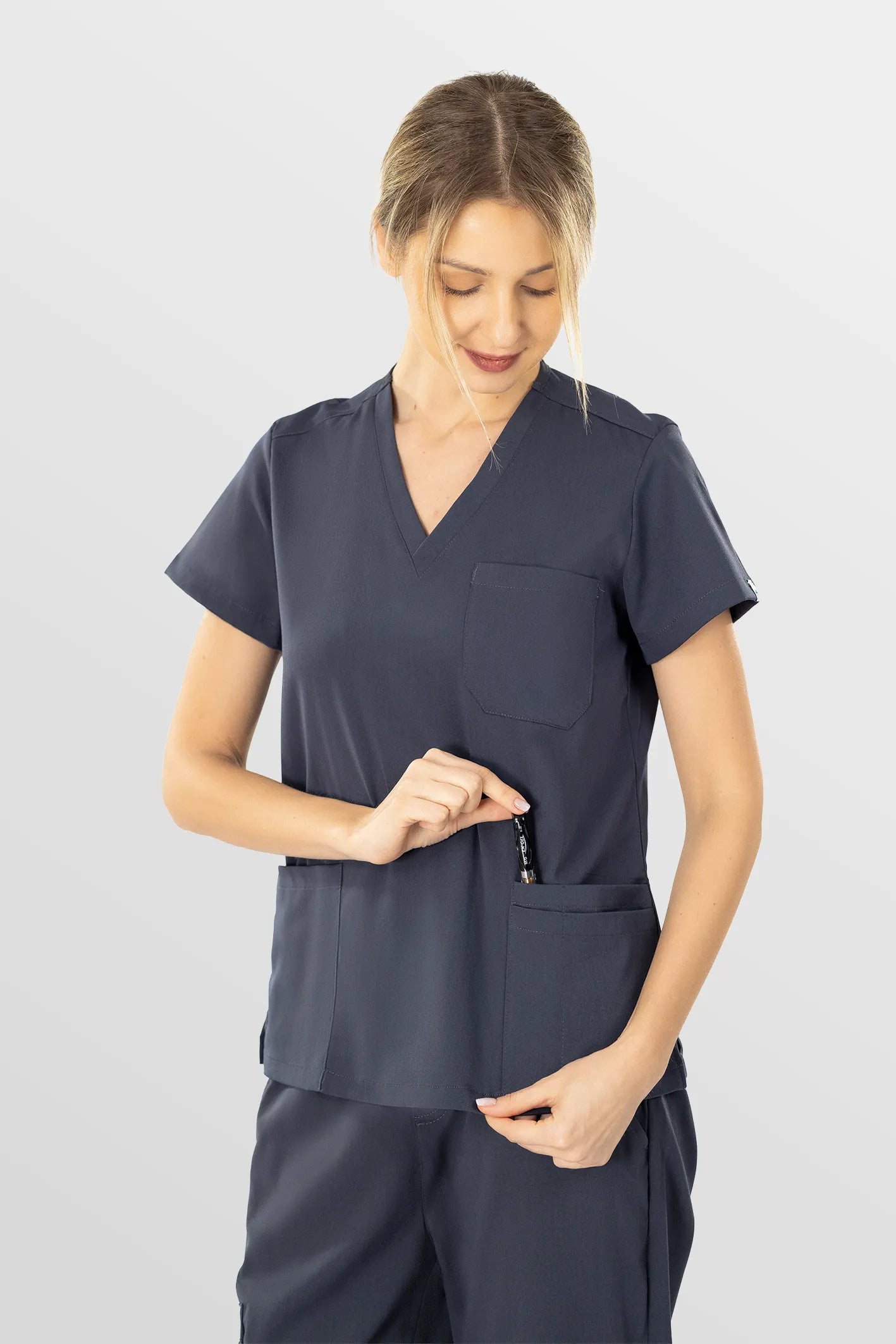 Dark Grey Eipnare Women's V-Neck 8-Pocket Jogger Scrub Set - Stretch Medical Scrubs for Women