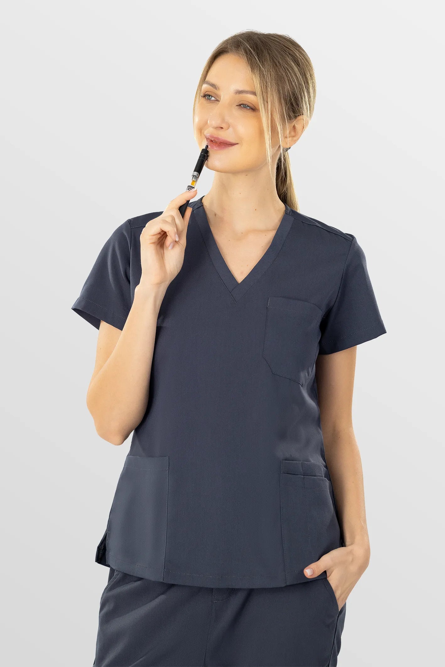Dark Grey Eipnare Women's V-Neck 8-Pocket Jogger Scrub Set - Stretch Medical Scrubs for Women