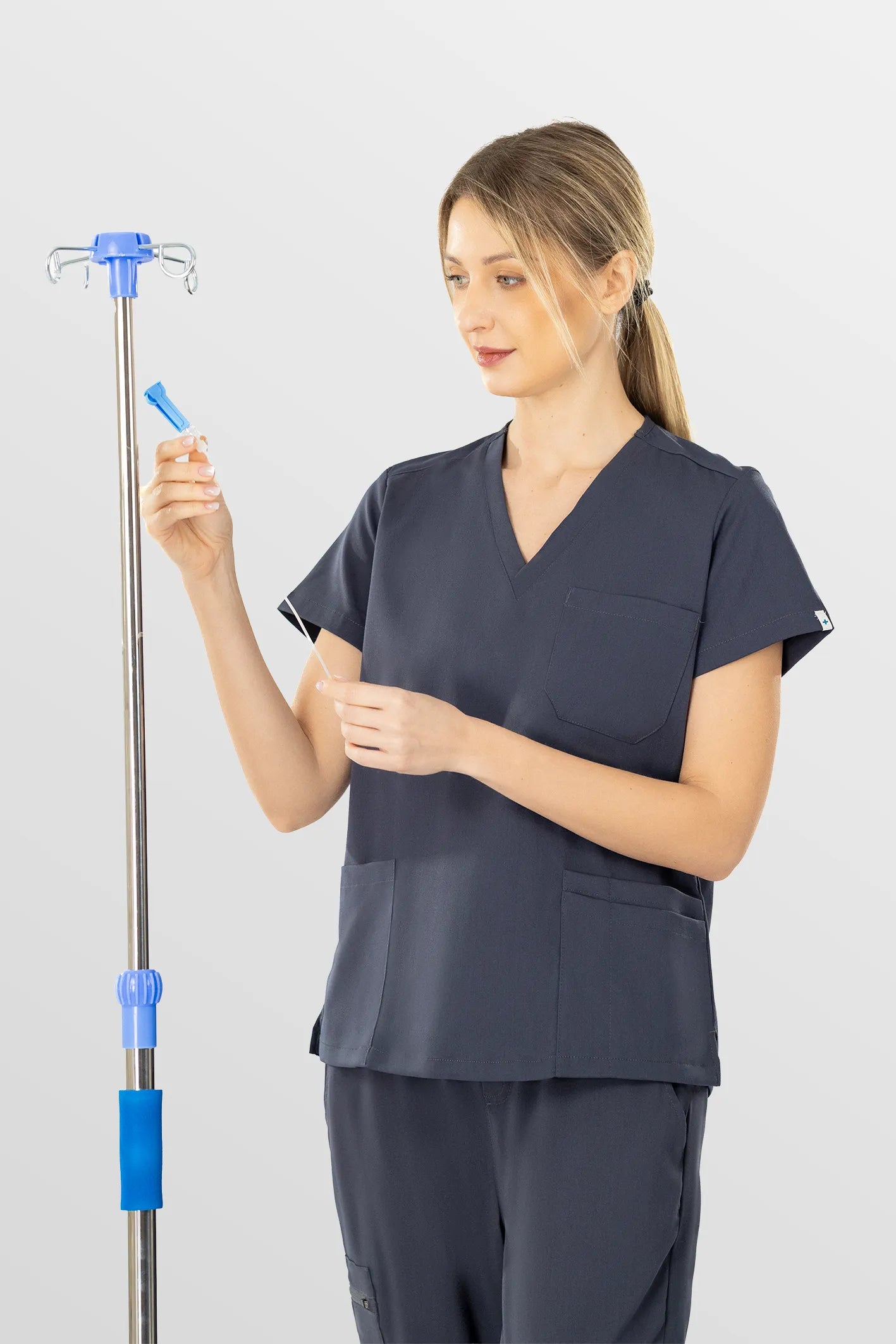 Dark Grey Eipnare Women's V-Neck 8-Pocket Jogger Scrub Set - Stretch Medical Scrubs for Women