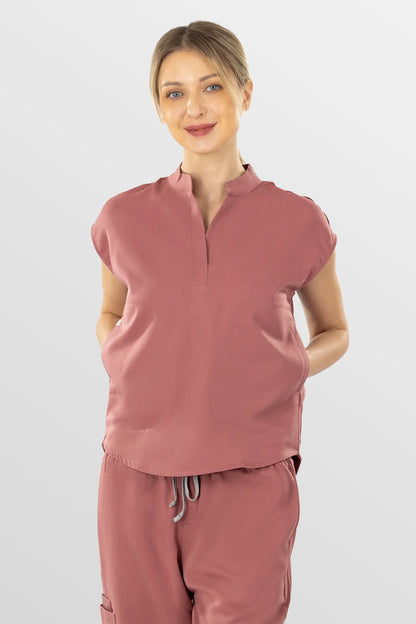 Flesh Pink Eipnare Women's Soft Stretch V-Neck Scrub Top & Tapered Pants Set - Stretch Medical Scrubs for Women