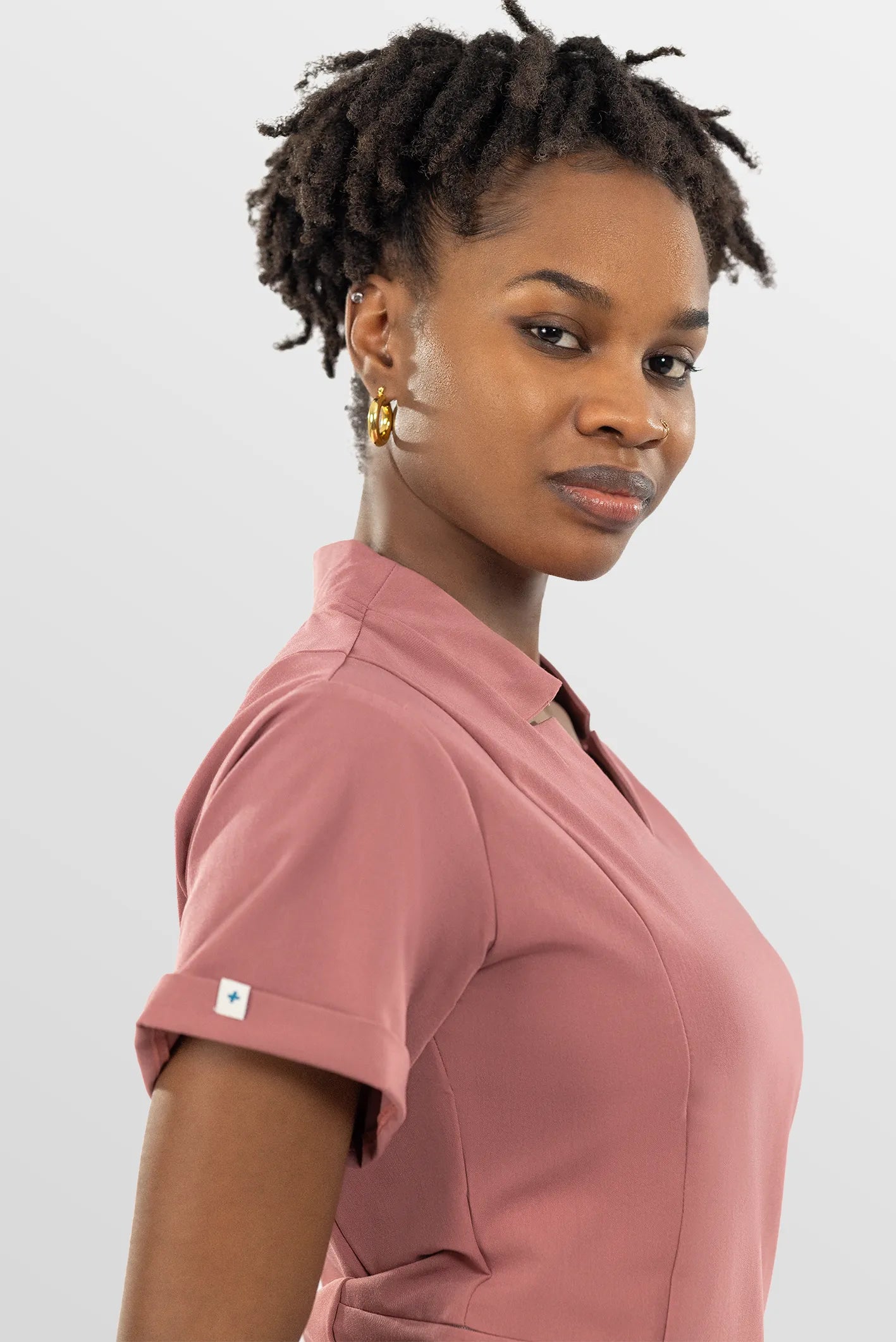 Flesh Pink Eipnare Women's V-Neck Split 9-Pocket Slim Fit Scrub Set - Stretch Medical Scrubs for Women