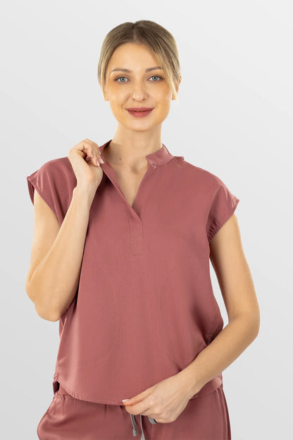 Flesh Pink Eipnare Women's Soft Stretch V-Neck Scrub Top & Tapered Pants Set - Stretch Medical Scrubs for Women