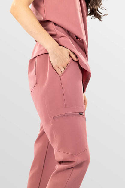 Flesh Pink Eipnare Women's V-Neck 8-Pocket Jogger Scrub Set - Stretch Medical Scrubs for Women
