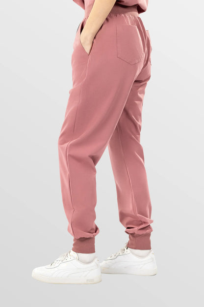 Flesh Pink Eipnare Women's V-Neck 8-Pocket Jogger Scrub Set - Stretch Medical Scrubs for Women