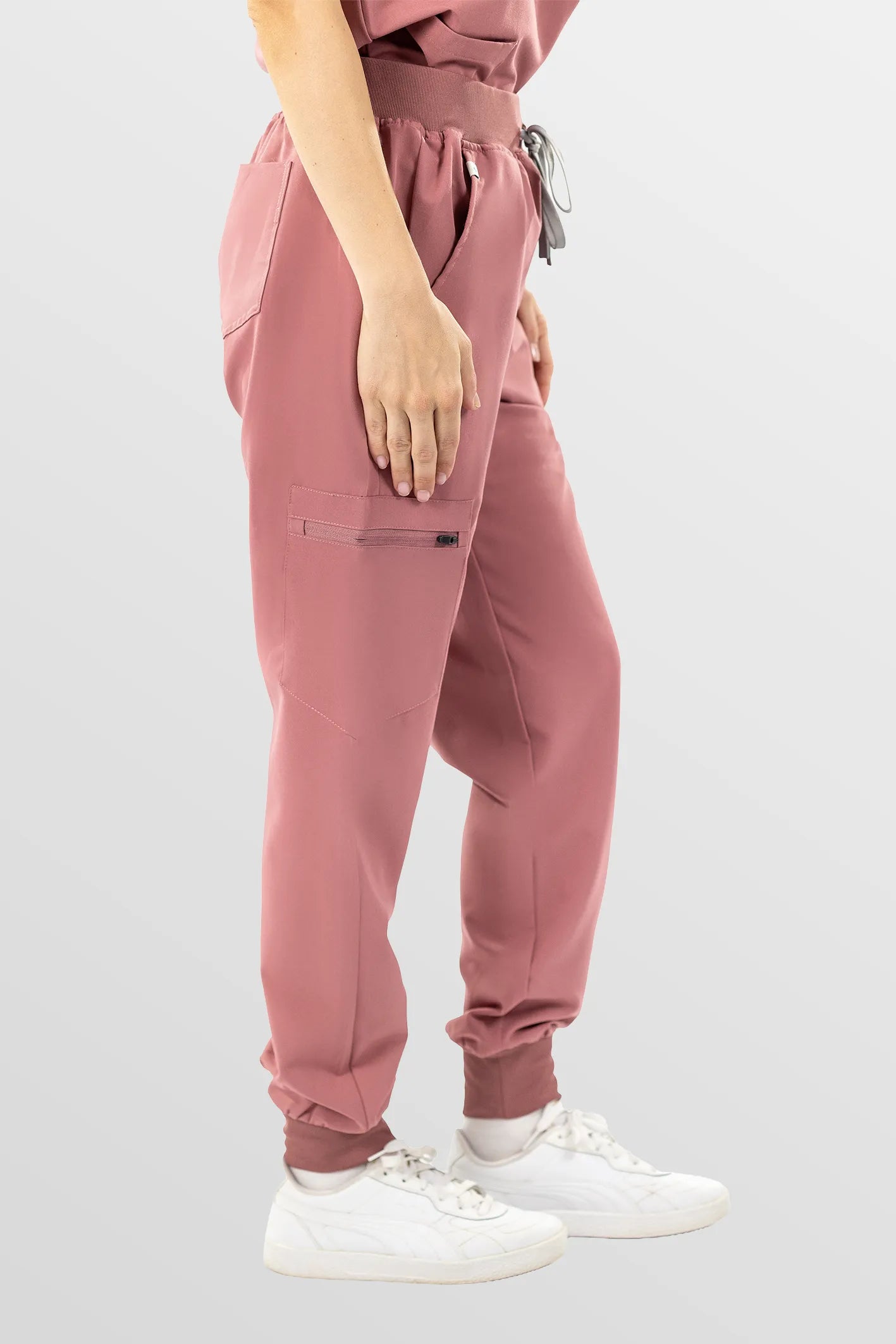 Flesh Pink Eipnare Women's V-Neck 8-Pocket Jogger Scrub Set - Stretch Medical Scrubs for Women