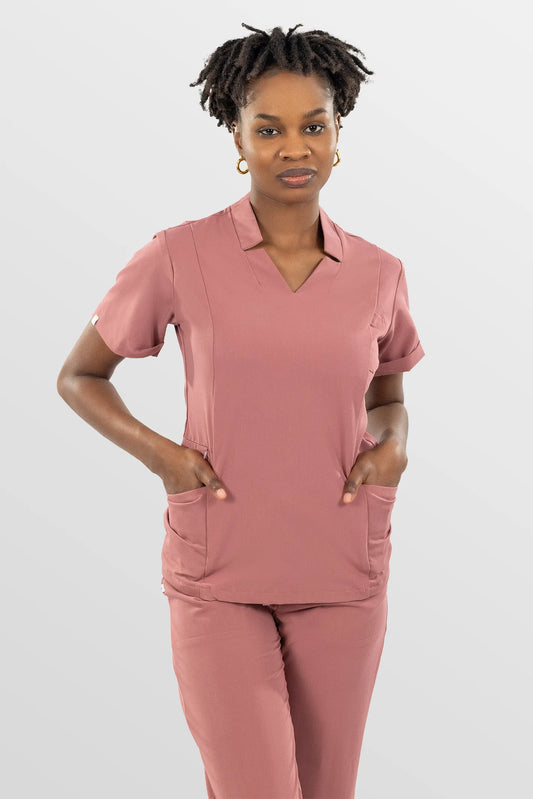 Flesh Pink Eipnare Women's V-Neck Split 9-Pocket Slim Fit Scrub Set - Stretch Medical Scrubs for Women