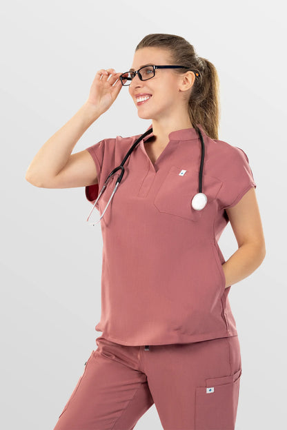 Flesh Pink Eipnare Women's Henley Collar Sleeveless Jogger Scrub Set - Stretch Medical Scrubs for Women