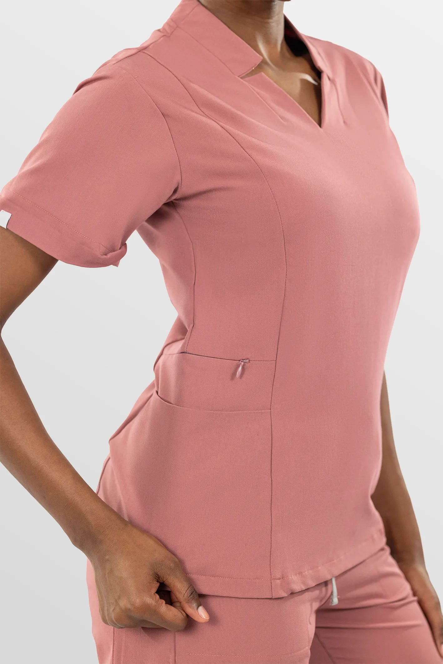 Flesh Pink Eipnare Women's V-Neck Split 9-Pocket Slim Fit Scrub Set - Stretch Medical Scrubs for Women