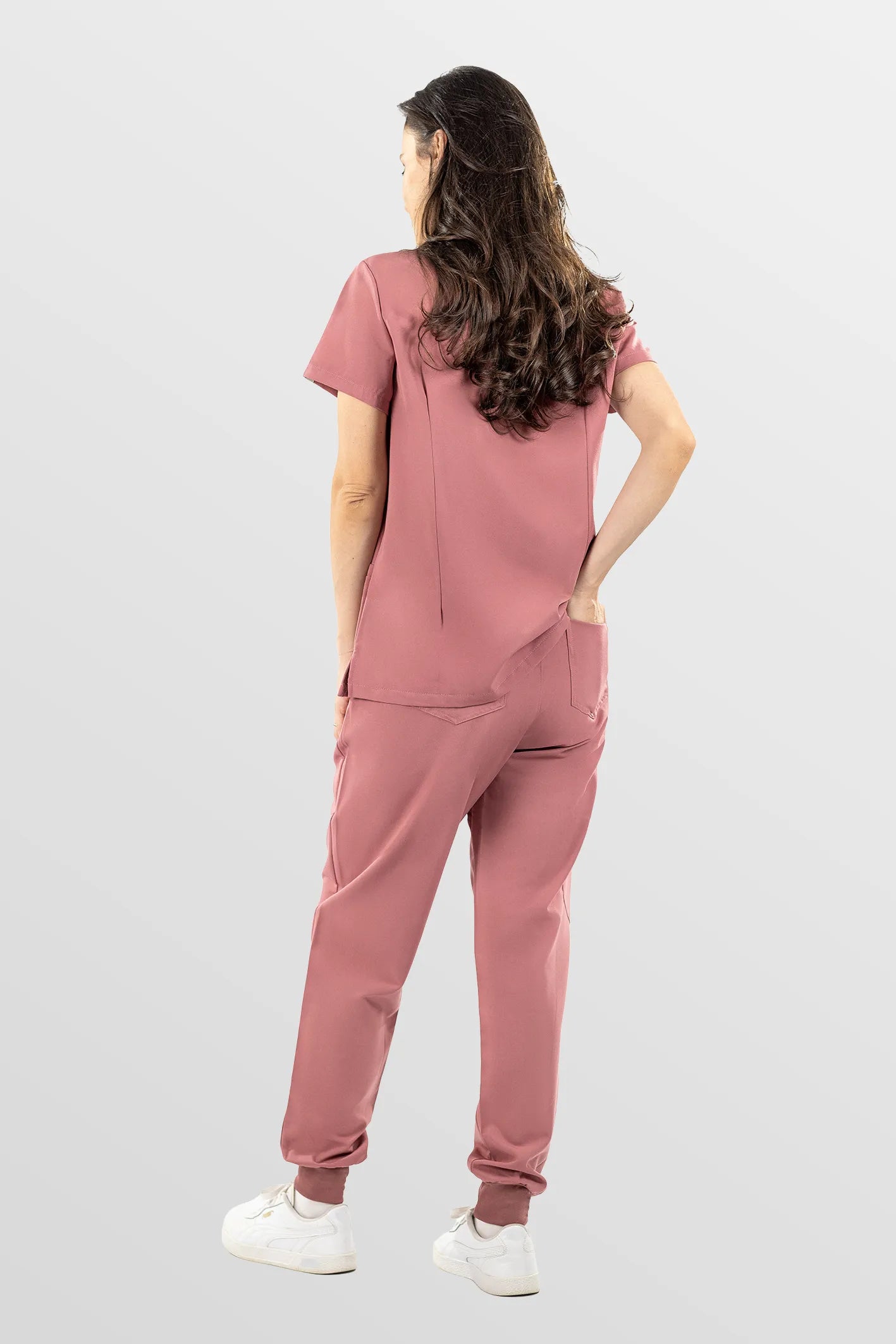 Flesh Pink Eipnare Women's V-Neck 8-Pocket Jogger Scrub Set - Stretch Medical Scrubs for Women