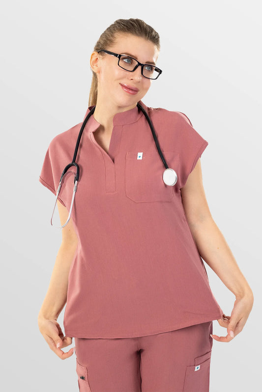 Flesh Pink Eipnare Women's Henley Collar Sleeveless Jogger Scrub Set - Stretch Medical Scrubs for Women
