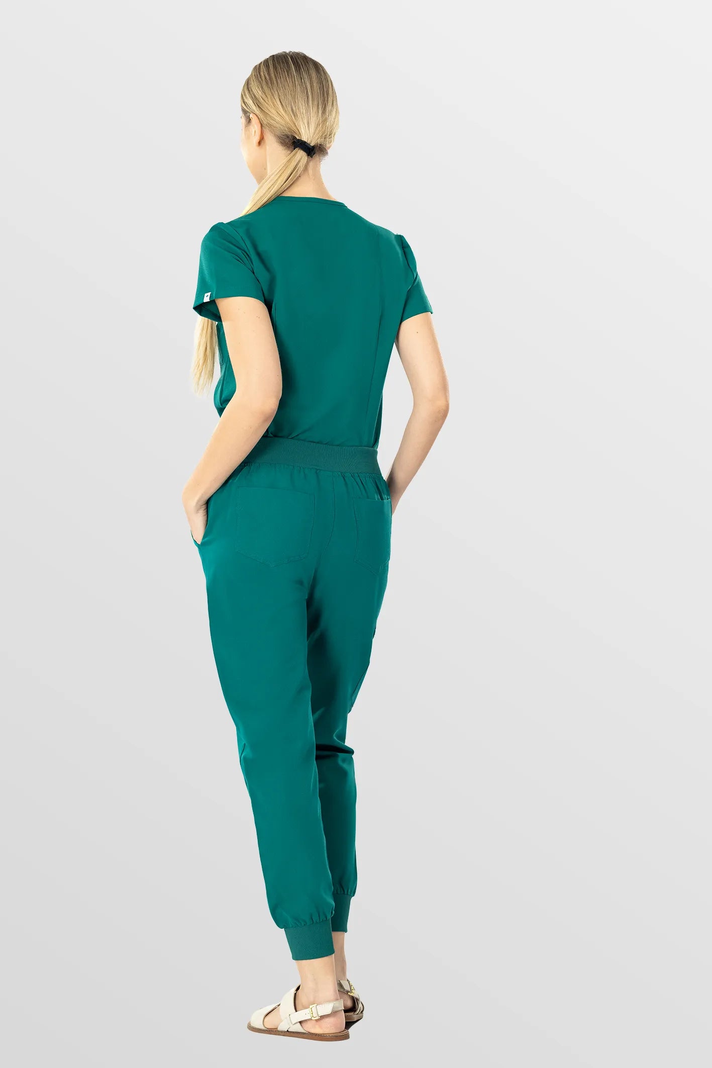 Green Eipnare Women's V-Neck 8-Pocket Jogger Scrub Set - Stretch Medical Scrubs for Women