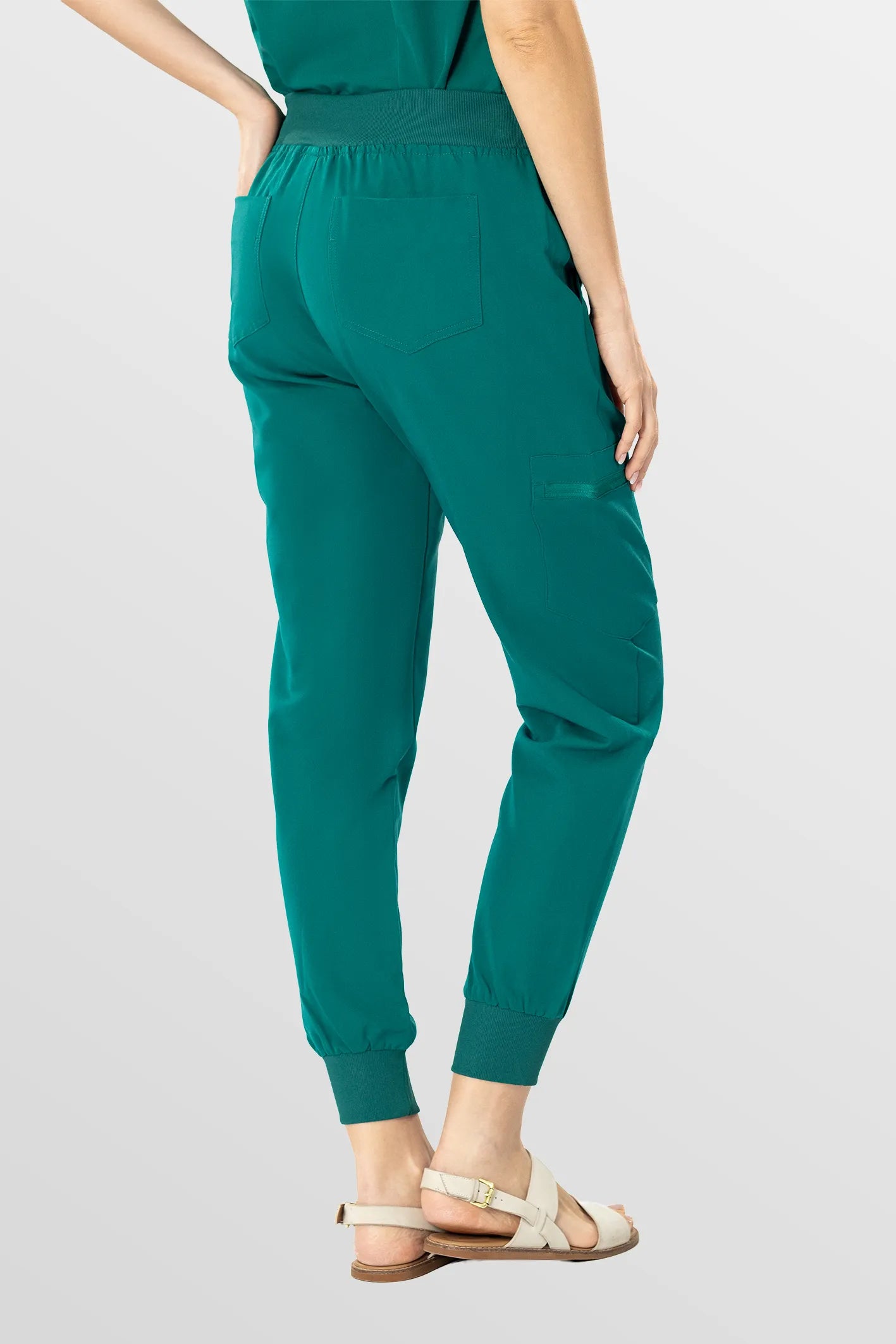 Green Eipnare Women's V-Neck 8-Pocket Jogger Scrub Set - Stretch Medical Scrubs for Women