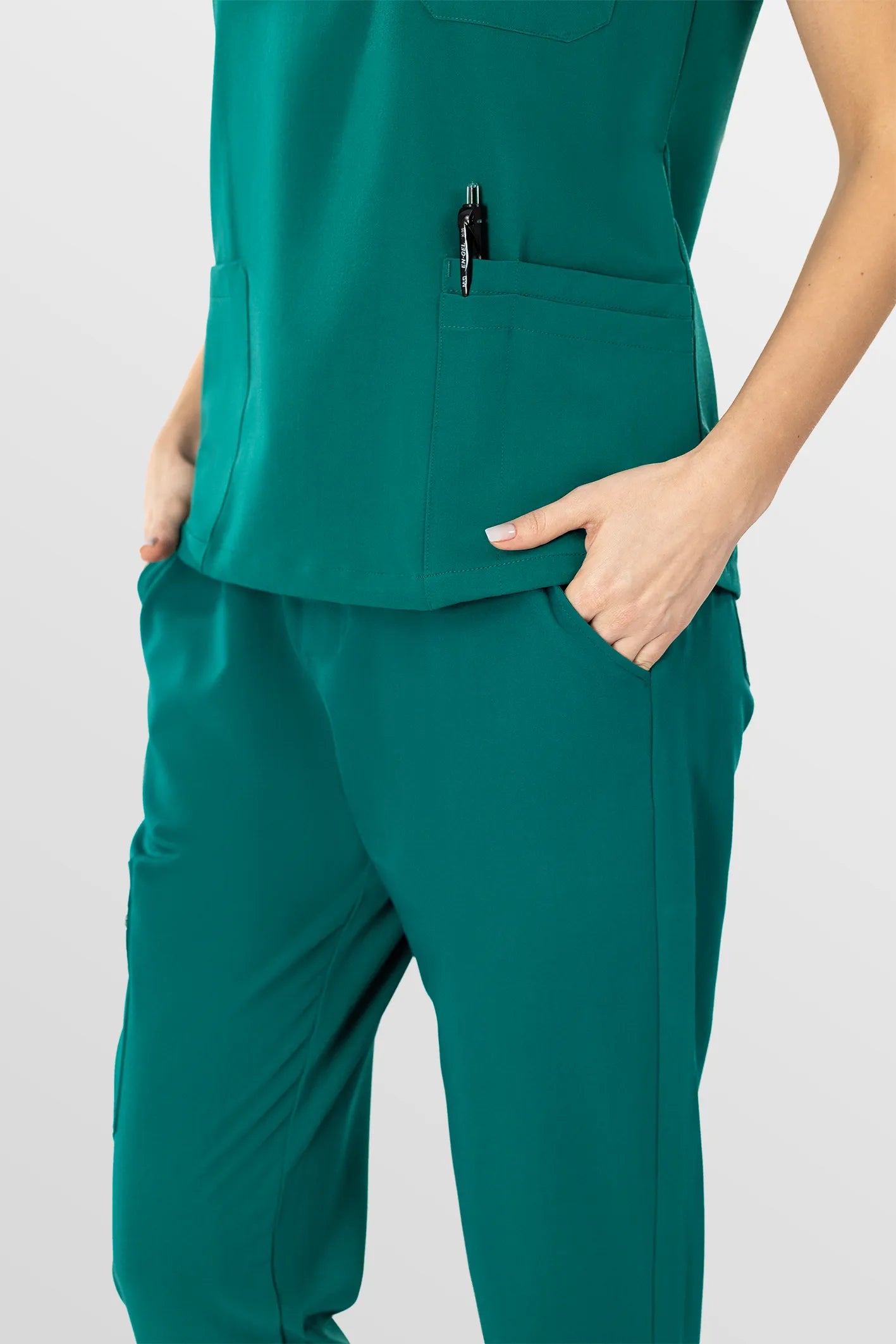 Green Eipnare Women's V-Neck 8-Pocket Jogger Scrub Set - Stretch Medical Scrubs for Women