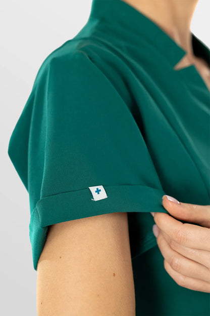 Green Eipnare Women's V-Neck Split 9-Pocket Slim Fit Scrub Set - Stretch Medical Scrubs for Women