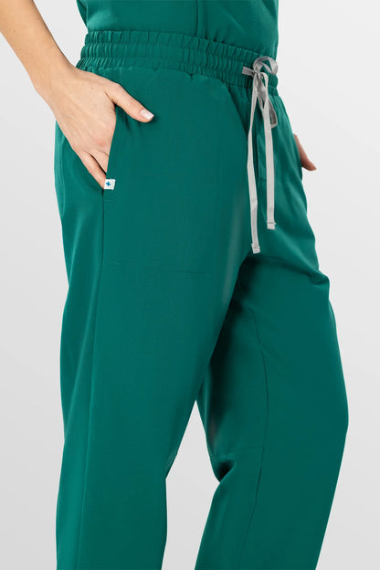 Green Eipnare Women's V-Neck Split 9-Pocket Slim Fit Scrub Set - Stretch Medical Scrubs for Women