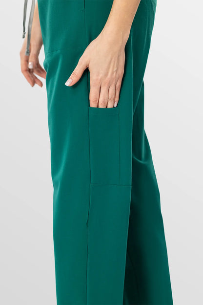 Green Eipnare Women's V-Neck Split 9-Pocket Slim Fit Scrub Set - Stretch Medical Scrubs for Women