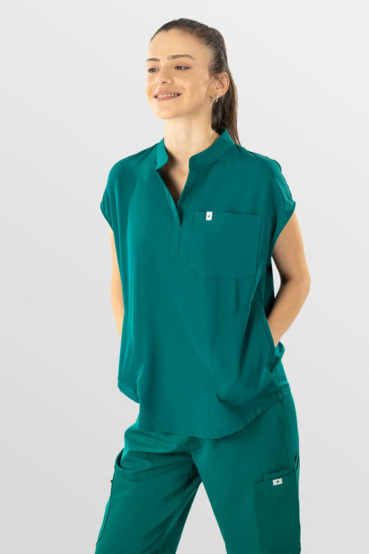 Green Eipnare Women's Henley Collar Sleeveless Jogger Scrub Set - Stretch Medical Scrubs for Women