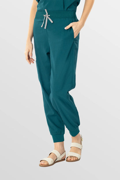 Hunter Green Eipnare Women's Soft Stretch V-Neck Scrub Top & Tapered Pants Set - Stretch Medical Scrubs for Women