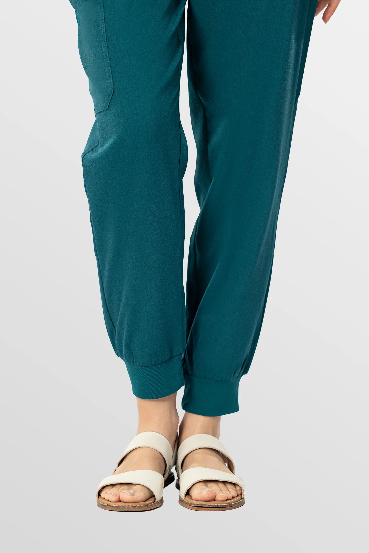 Hunter Green Eipnare Women's Soft Stretch V-Neck Scrub Top & Tapered Pants Set - Stretch Medical Scrubs for Women