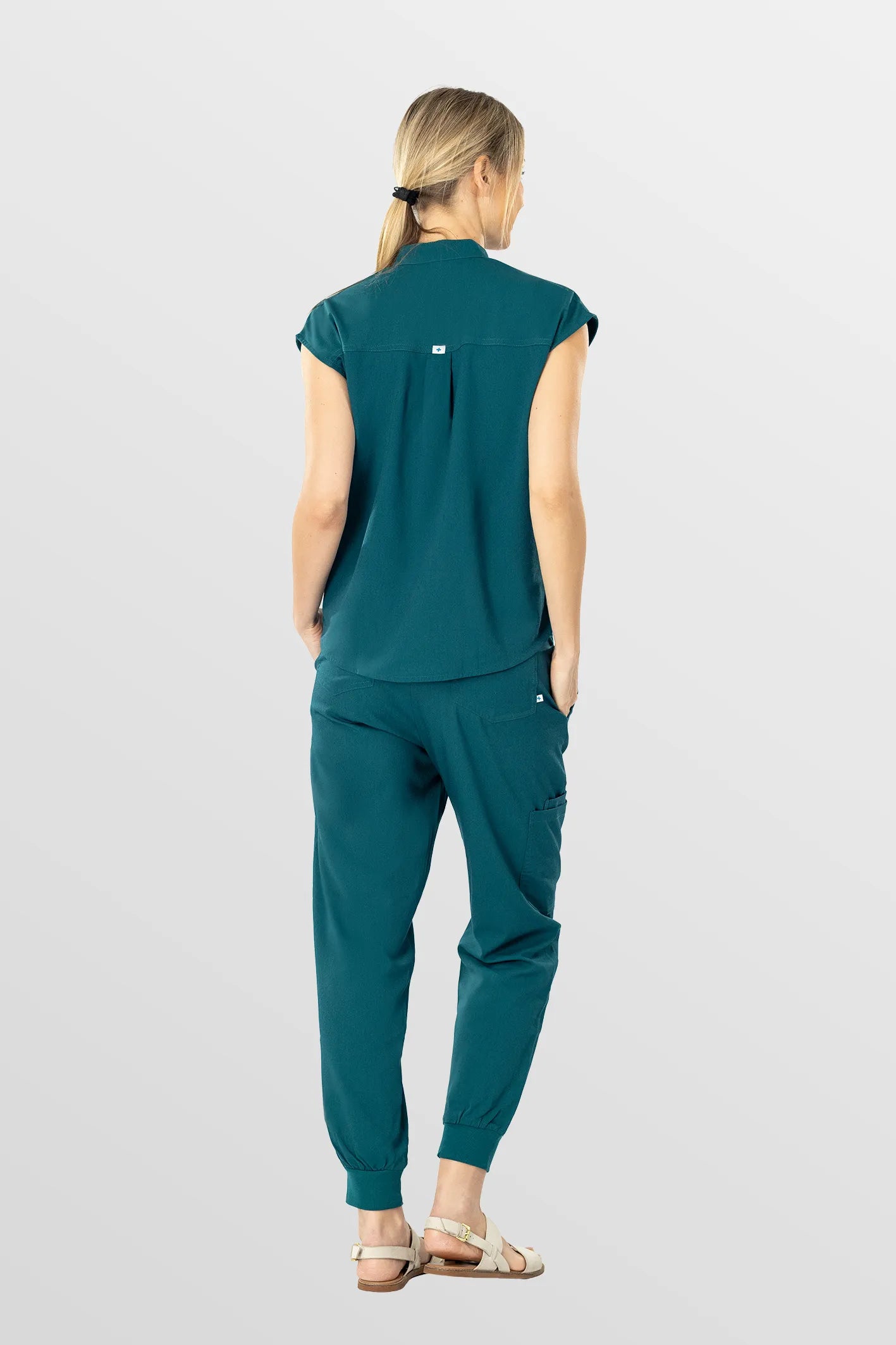 Hunter Green Eipnare Women's Soft Stretch V-Neck Scrub Top & Tapered Pants Set - Stretch Medical Scrubs for Women